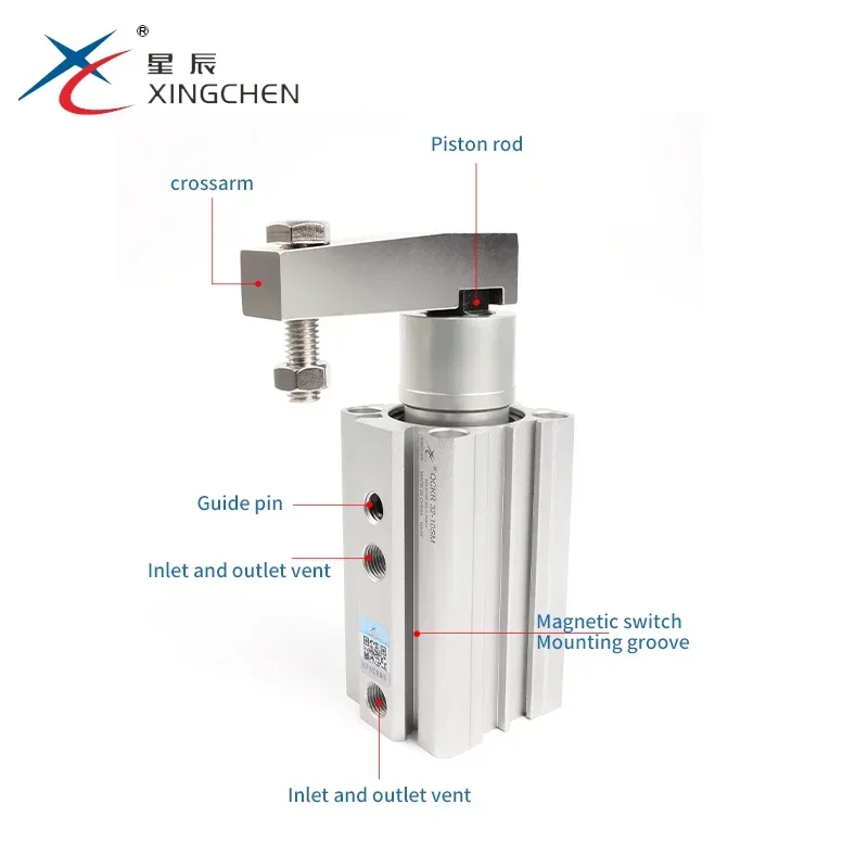 Xingchen هوائي 90 درجة لقط وضغط اسطوانة دوارة QCK/MKB16/20/25/32/40-10 * 30-L-R