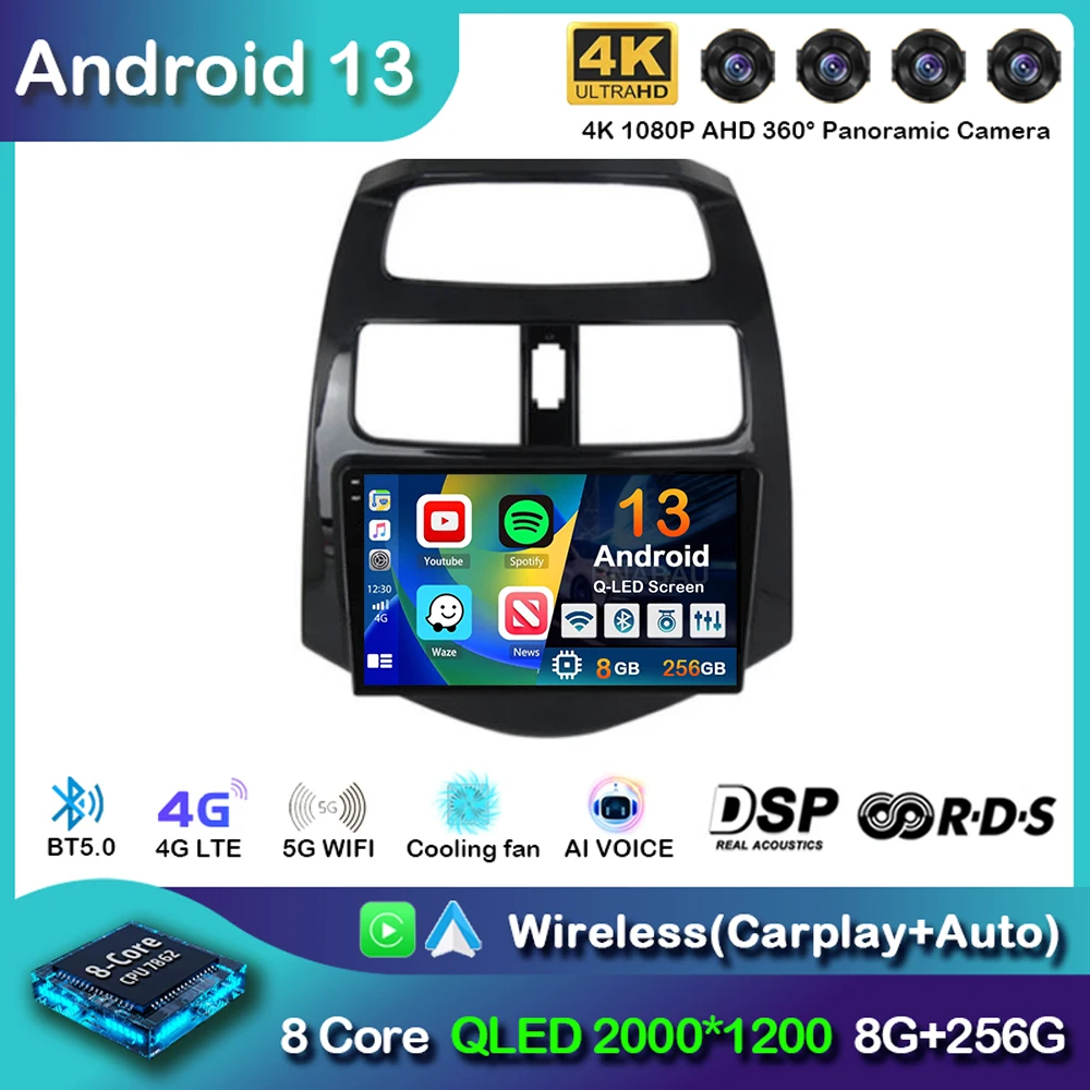 Android 14 Car Radio For Chevrolet Spark Beat Matiz Creative 2009 2010 - 2016 Carplay Auto Multimedia Player Navigation GPS WIFI