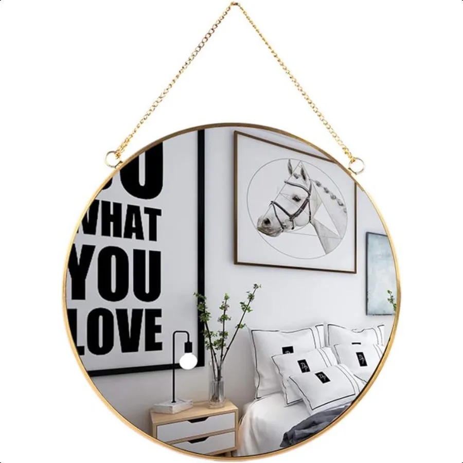 

Hanging Wall Circle Mirror Decor Gold Geometric Mirror with Chain for Bathroom Bedroom Living Room 9.8"