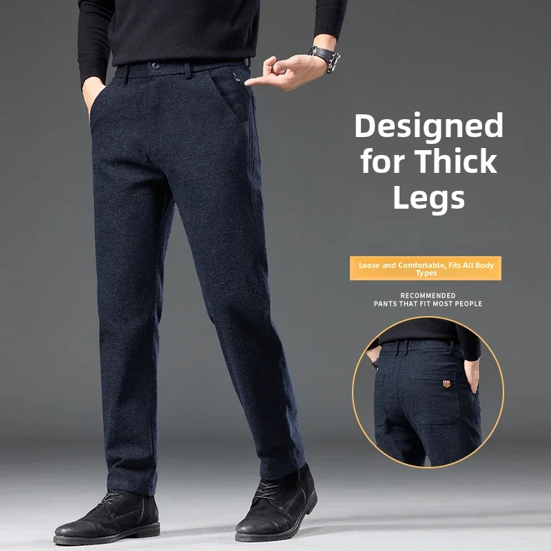 

Busin Casual Straight Leg Men's Pants Six kets Elastic Slim Fit Polyester Cotton Blend Warm Faionable Autumn Winter