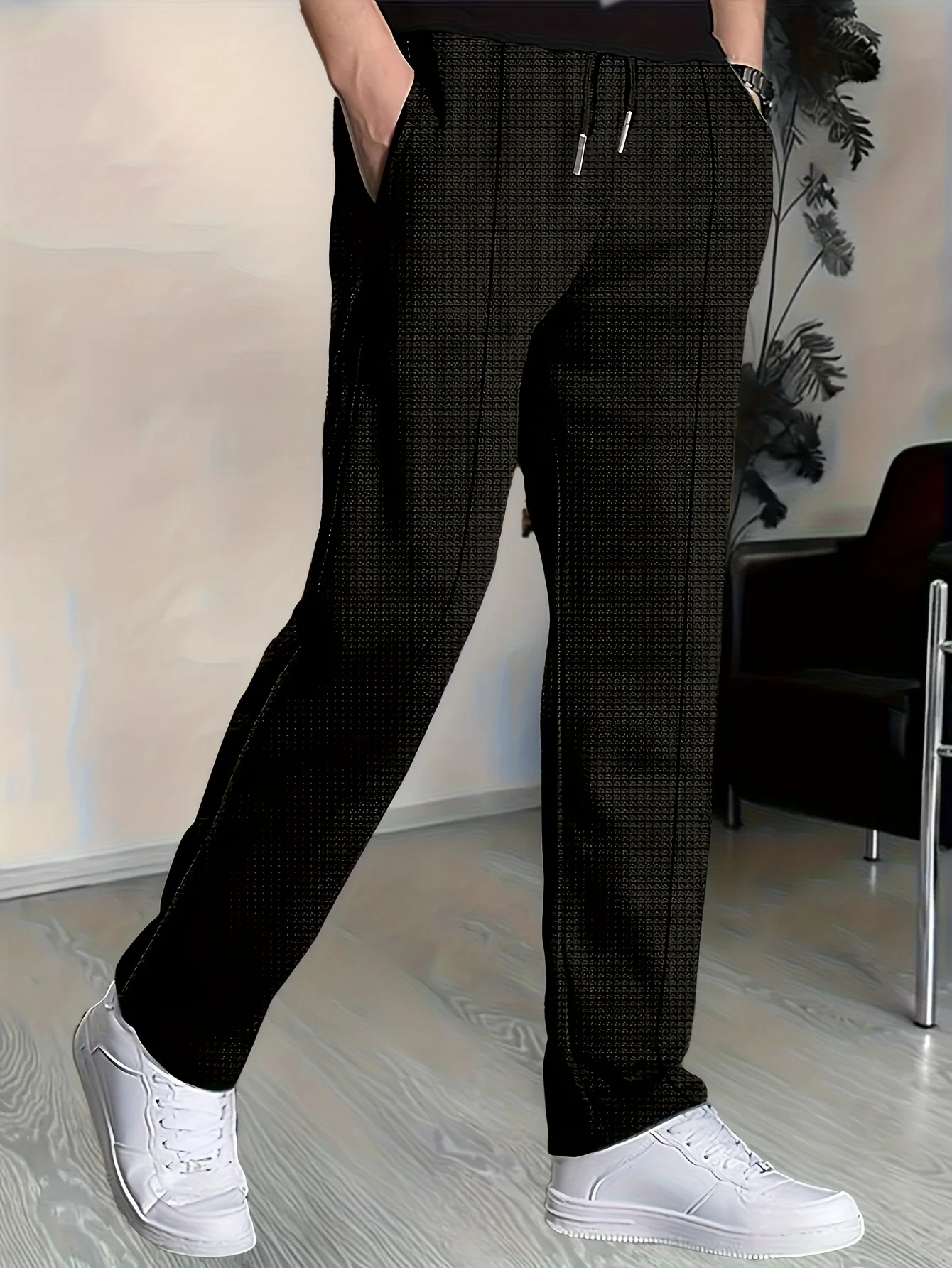 

Вафельные однотонные мужские осенние и зимние спортивные брюки на открытом воздухе, мужские повседневные брюки, спортивные брюки на шнурке, спортивные штаны