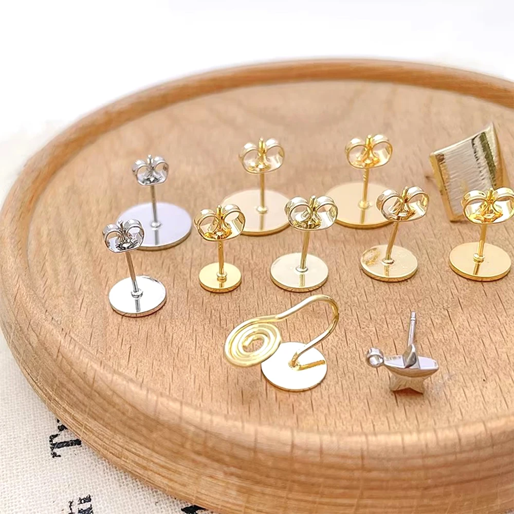 8 Pieces K-gold Plating Disc Flat Head Earring Ear Clip DIY Fashion Jewelry Making Semi-finished Product Accessory Materials