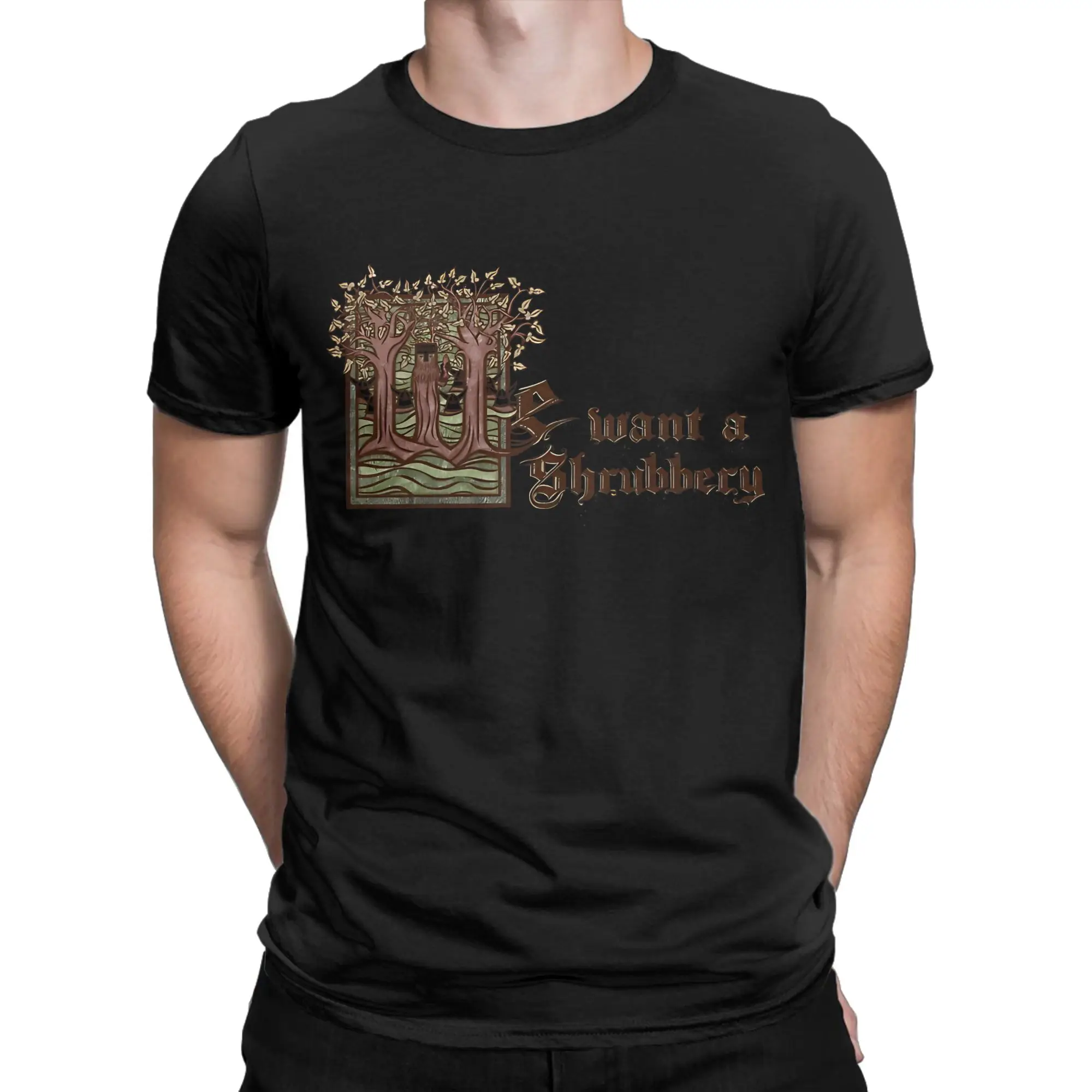 We want a Shrubbery Funny 100% Cotton T-Shirt Monty Python and the Holy Grail Tops Tees For Men