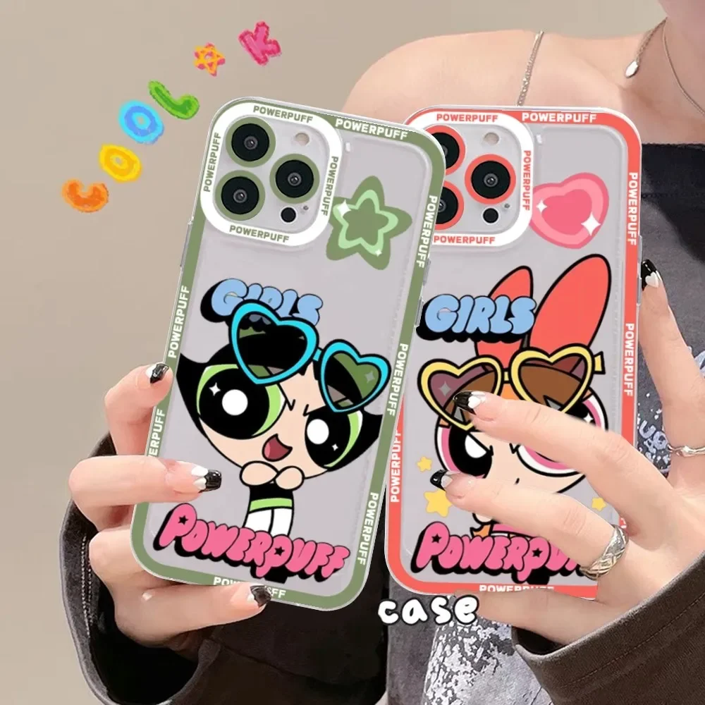 Cute Cartoon Powerpuffs Girls For iPhone 15 13 14 Pro Max XS XR 12 11 Pro 13 Mini Soft Clear Back Cover