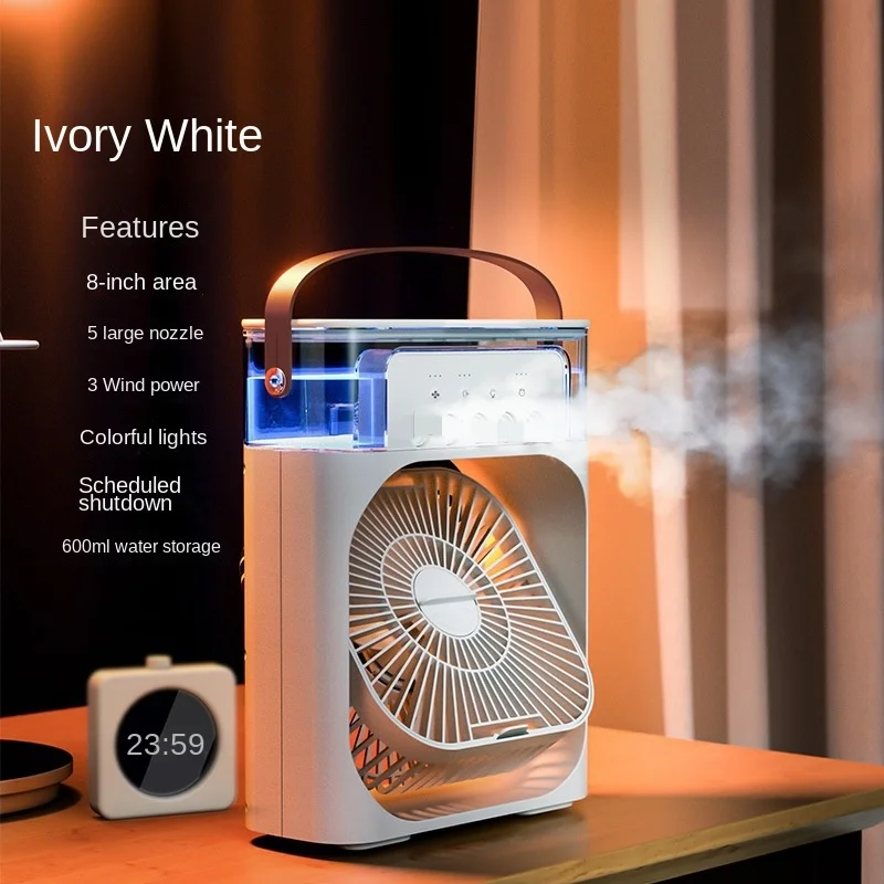 Portable Air Conditioner Fan, Mini Fan Cooler 1/2/3 H Timer 3 Wind Speeds and 3 Spray Modes for Desk Nightstand Coffee Table