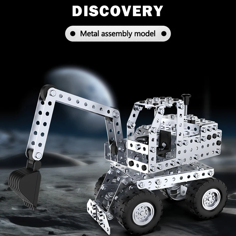 Creative 3D Metal Assembly Building Block Excavator Model Bulldozer Engineering Vehicle MOC Brick Nut Assembly Toy Boy Gift