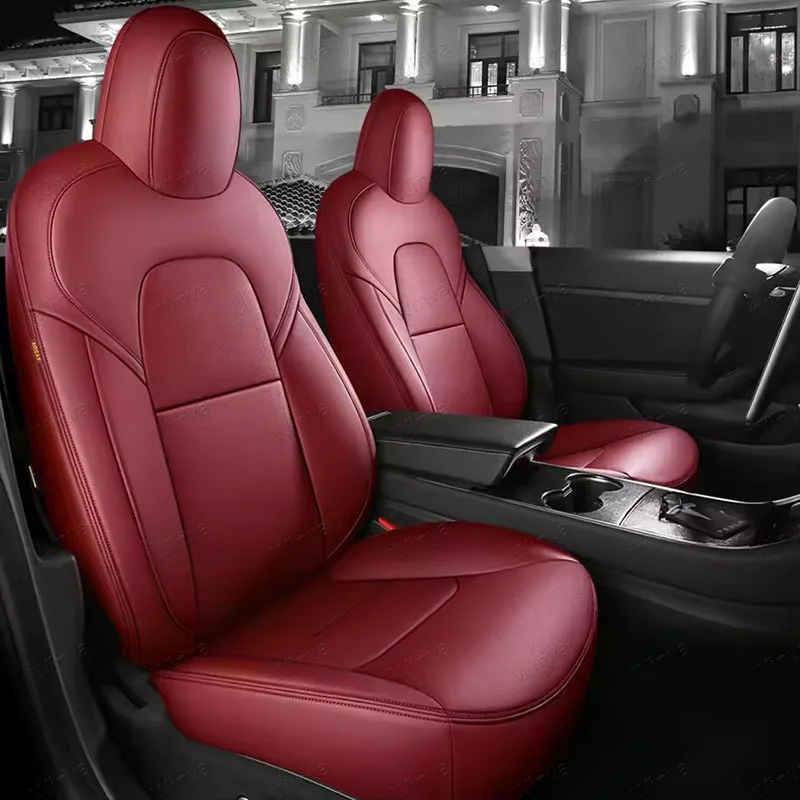 For Tesla Model 3&Y Seat Covers,Full Set Nappa Leather Style Custom Fit Front&Rear Row Seat Protectors Car Interior Accessories