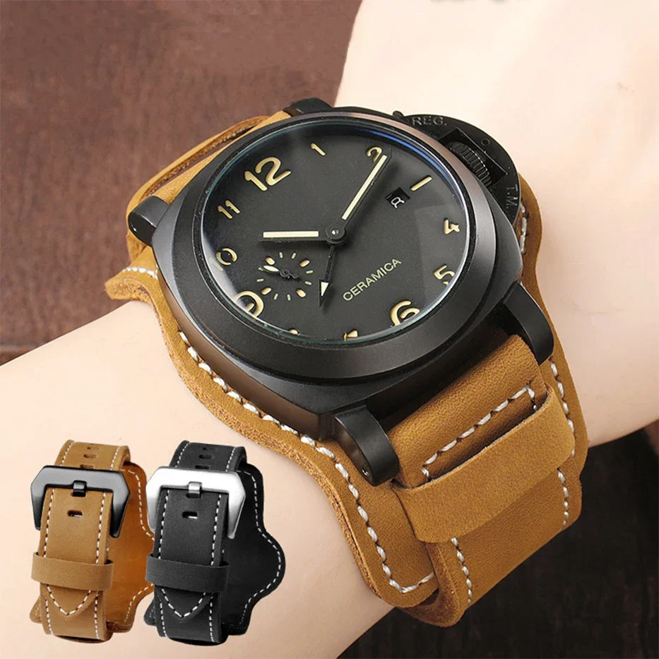 20mm 22mm 24mm 26mm Cow Leather Strap for Panerai PAM111 441 Men Retro Frosted Genuine Leather Watch Band for Diesel Breitling