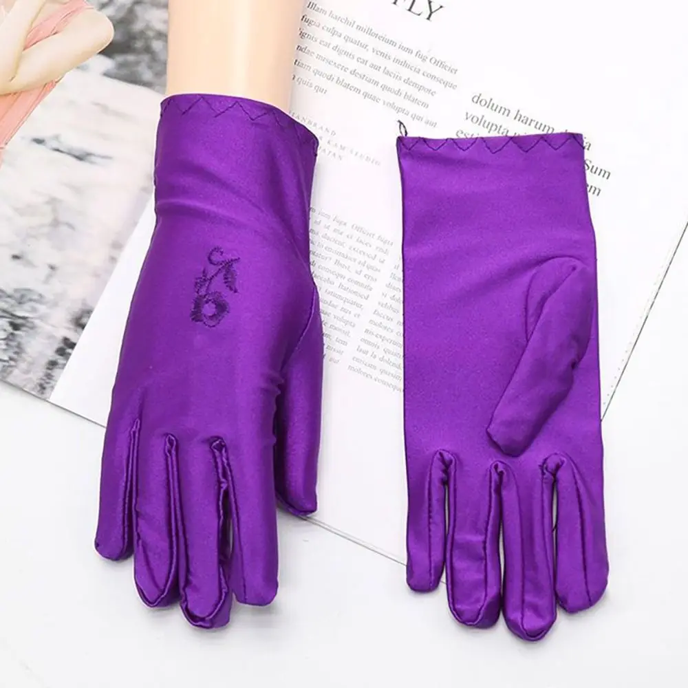 AliExpress Satin Women's Gloves Thin Elastic Embroidered Sunscreen Mittens Female UV-Proof Sun Protection Outdoor Driving Cycling Gloves