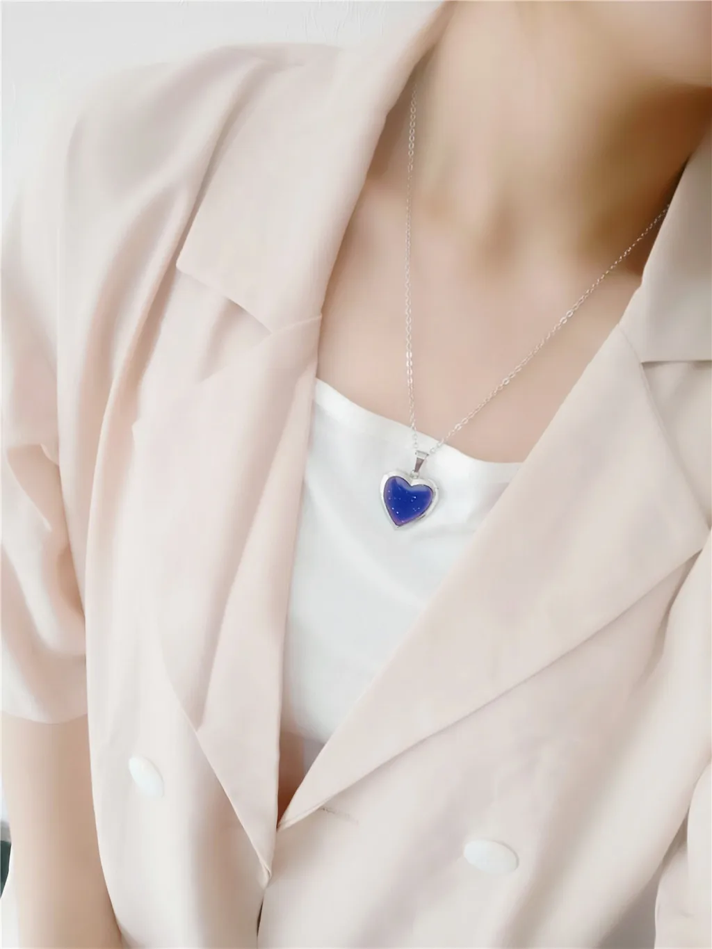 Heart Locket Color Changing Temperature Mood Stainless Steel Love Shape Photo Pendant Necklace Jewelry_maomaolike.com