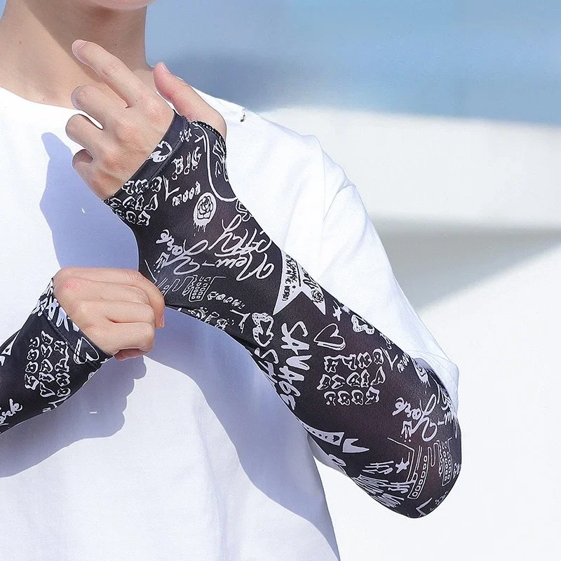 حماية من أشعة الشمس الصيفية لركوب الدراجات في الهواء الطلق للرجال والنساء، غطاء ذراع مطبوع للأشعة فوق البنفسجية ومضاد للإضاءة على الجليد