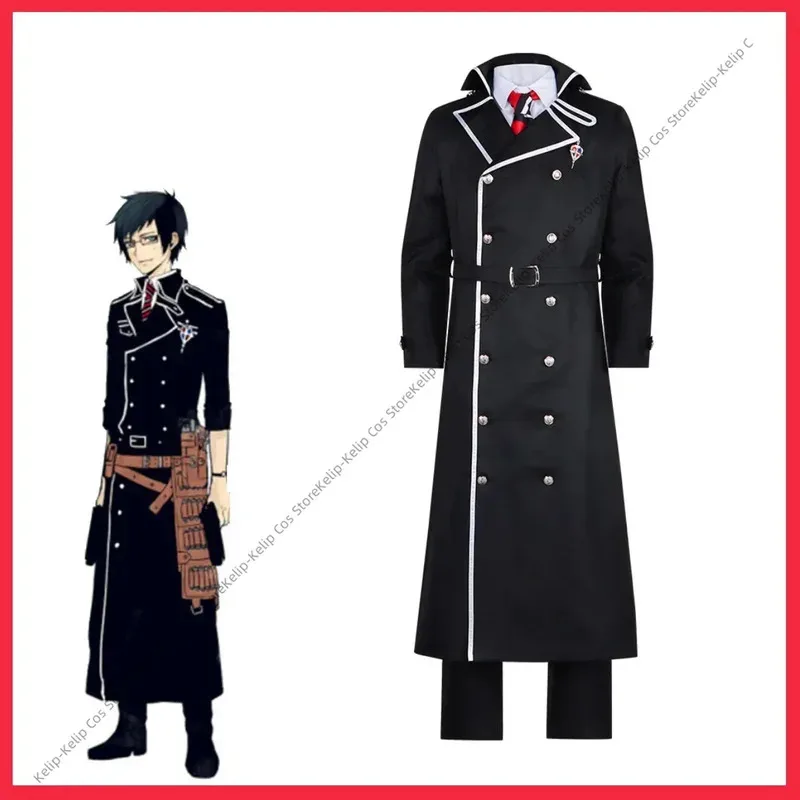 LQAnime-Disfraz de exorcista azul Okumura Yukio, gabardina larga negra, camisa, uniforme, peluca, traje de Carnaval de Halloween para hombre adulto