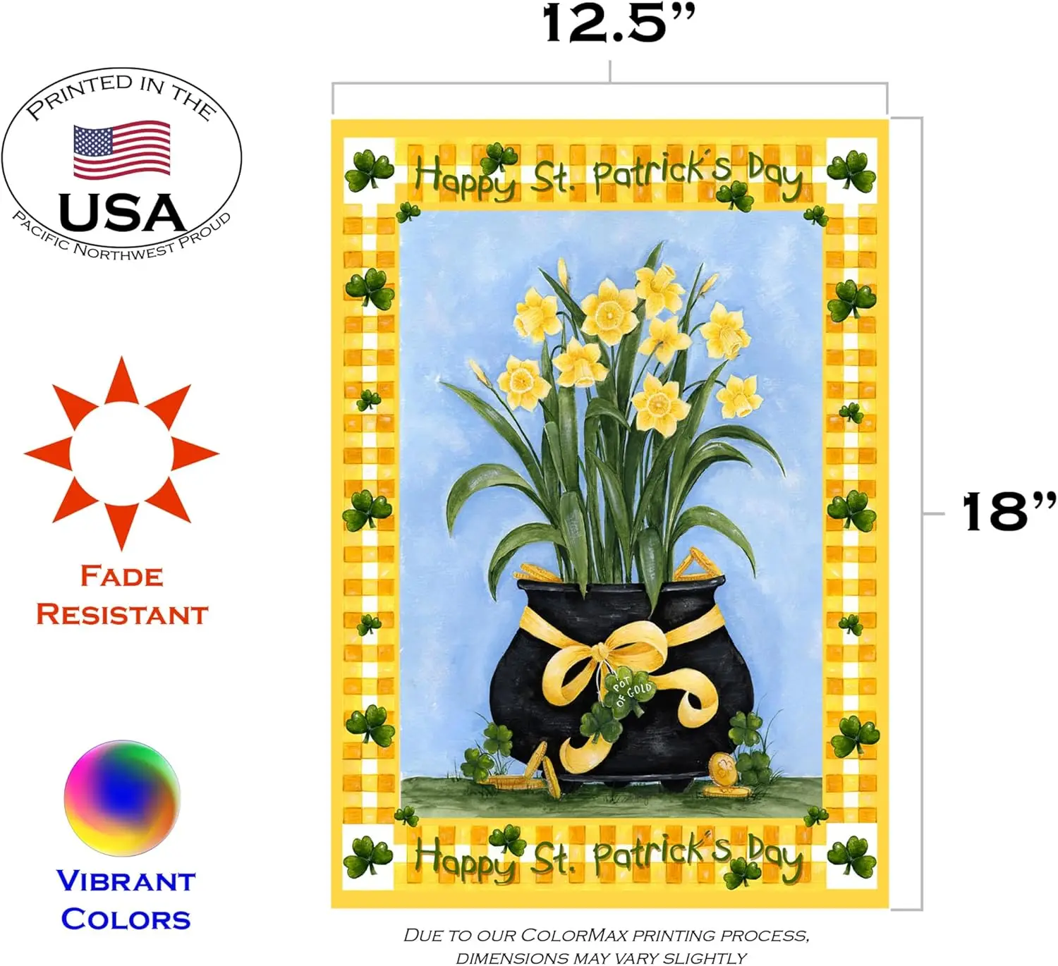 Toland Home Garden 112557 Lucky Daffodils St Patricks Day Flag 12x18 Inch Double Sided St Patricks Day Garden Flag for Outdoor H