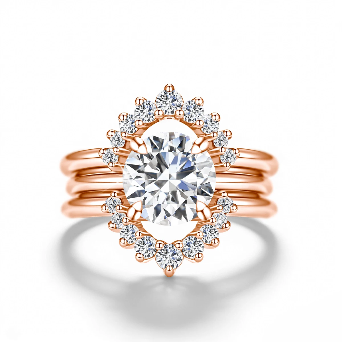 Luxuriöses 2CT D-Farbe Moissanit Hochzeitsring-Set für Frauen 3-teilig 925 Sterling Silber Halo Verlobungs- und Brautring Stapelbarer Schmuck – Detail 9