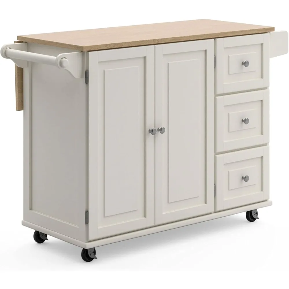 Homestyles Dolly Madison Off-White Mobile Kitchen Island Cart with Wood Drop Leaf Breakfast Bar