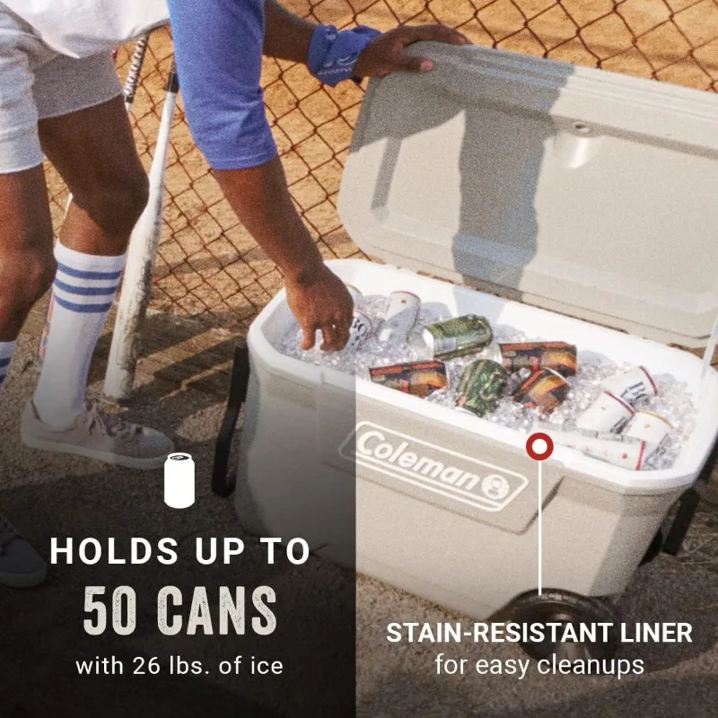 Coleman 316 Series Insulated Portable Cooler with Heavy Duty Wheels, Leak-Proof Wheeled Cooler with 100+ Can Capacity,for Beach