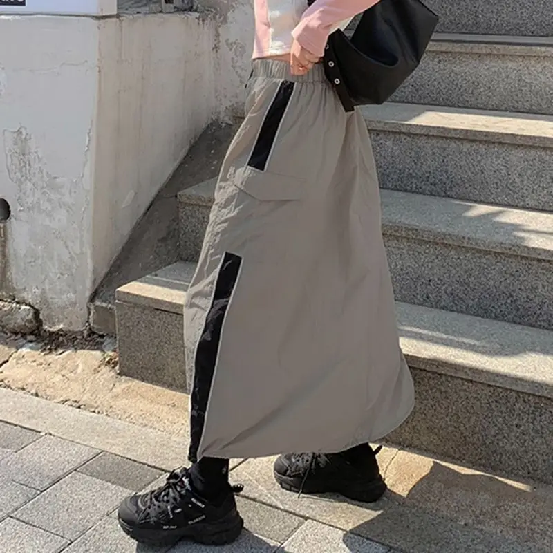 Cargo Skirts Color Matching Pockets Women Harajuku High Waist Long Skirt Vintage Woman Summer Y2K Streetwear Cargo Skirt