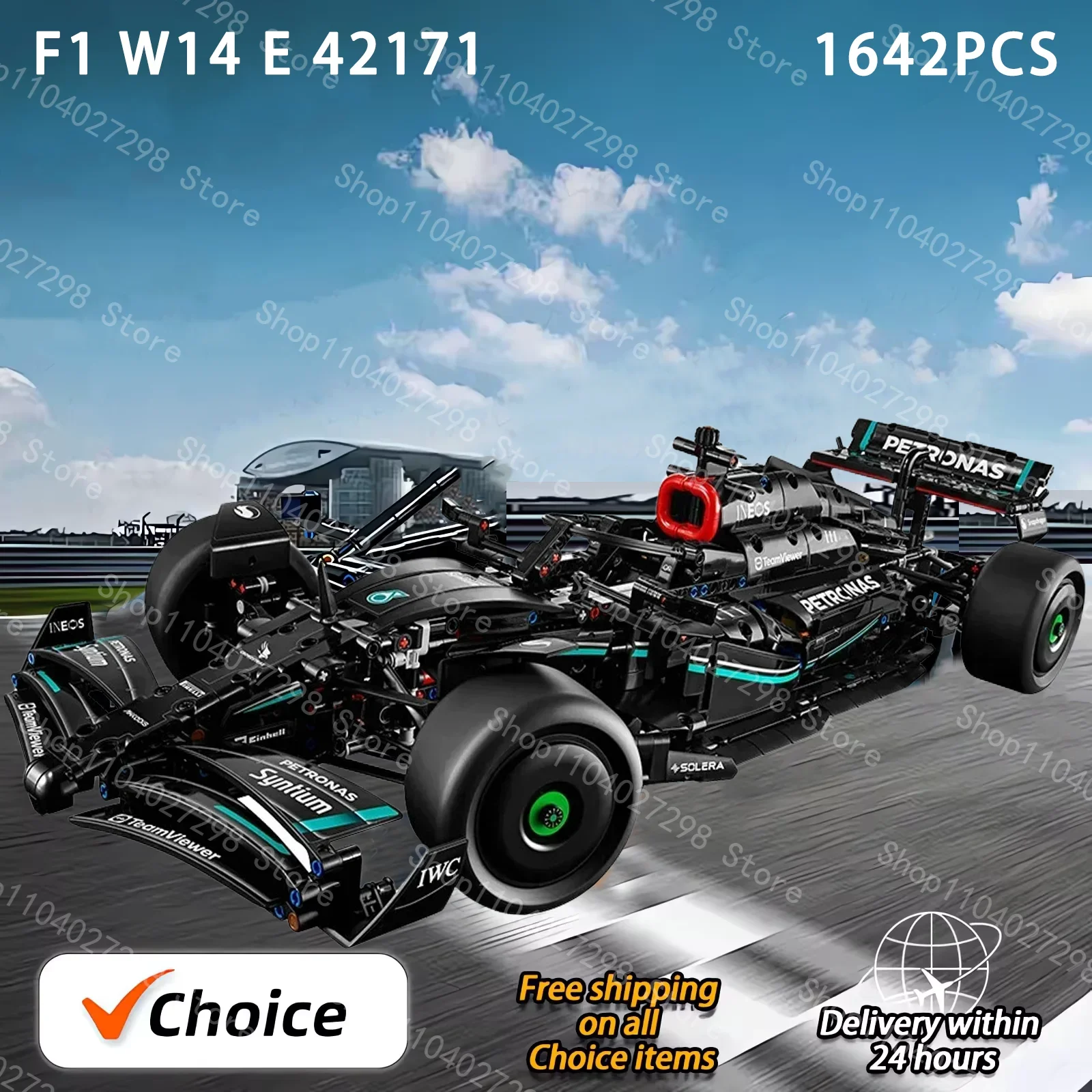 F1 42171 1:8 1642PCS W14 E Technical Performance Building Blocks Super Race Car Assembly Model Vehicle Toys Bricks for Boy Gifts