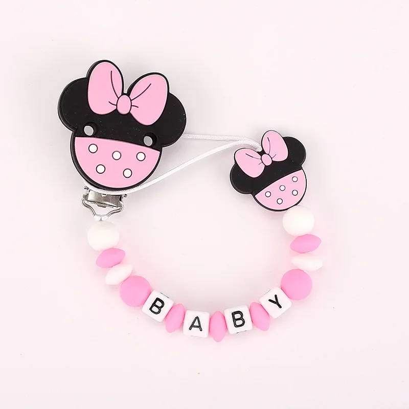 Clips de silicona para chupete de bebé, cadena con nombre personalizado, soporte para pezones de dibujos animados, juguetes de dentición, accesorios para chupetes