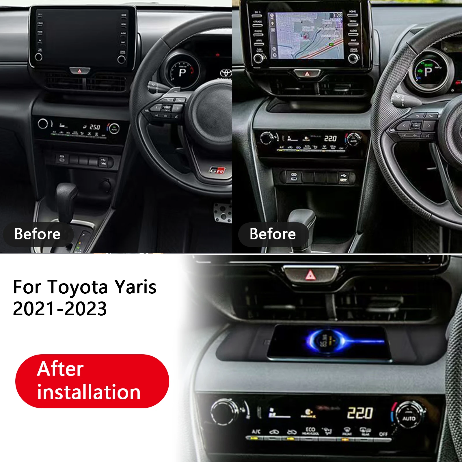 2 din para toyota yaris cross 2020-2023 console central do carro carregador de telefone rápido carregador sem fio placa de carregamento suporte de car