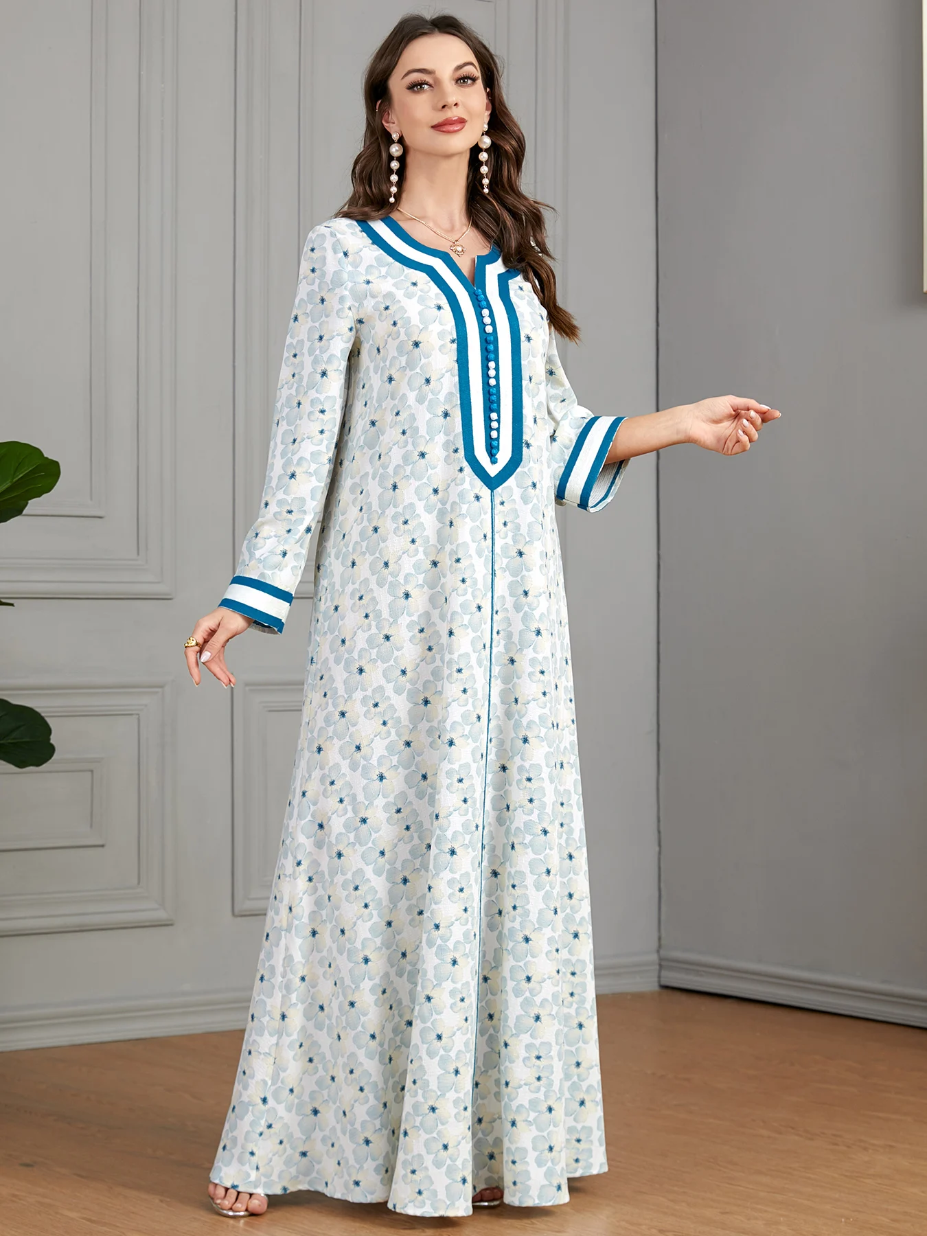 

Muslim Abaya for Women Floral Printed Moroccan Kaftan Islamic Long Dresses Gulf Jalabiya Dubai Turkish Modest Party Robe