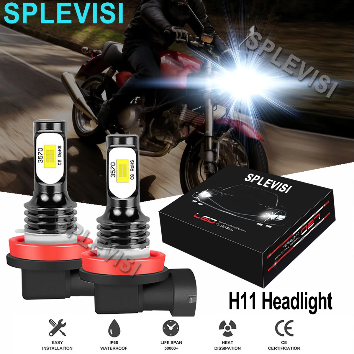 2x70W  H11 LED Headlight Bulb  6000K Pure White For DUCATI Superbike 848 08 09 10 11 12 13, Superbike 1198 09 20 11