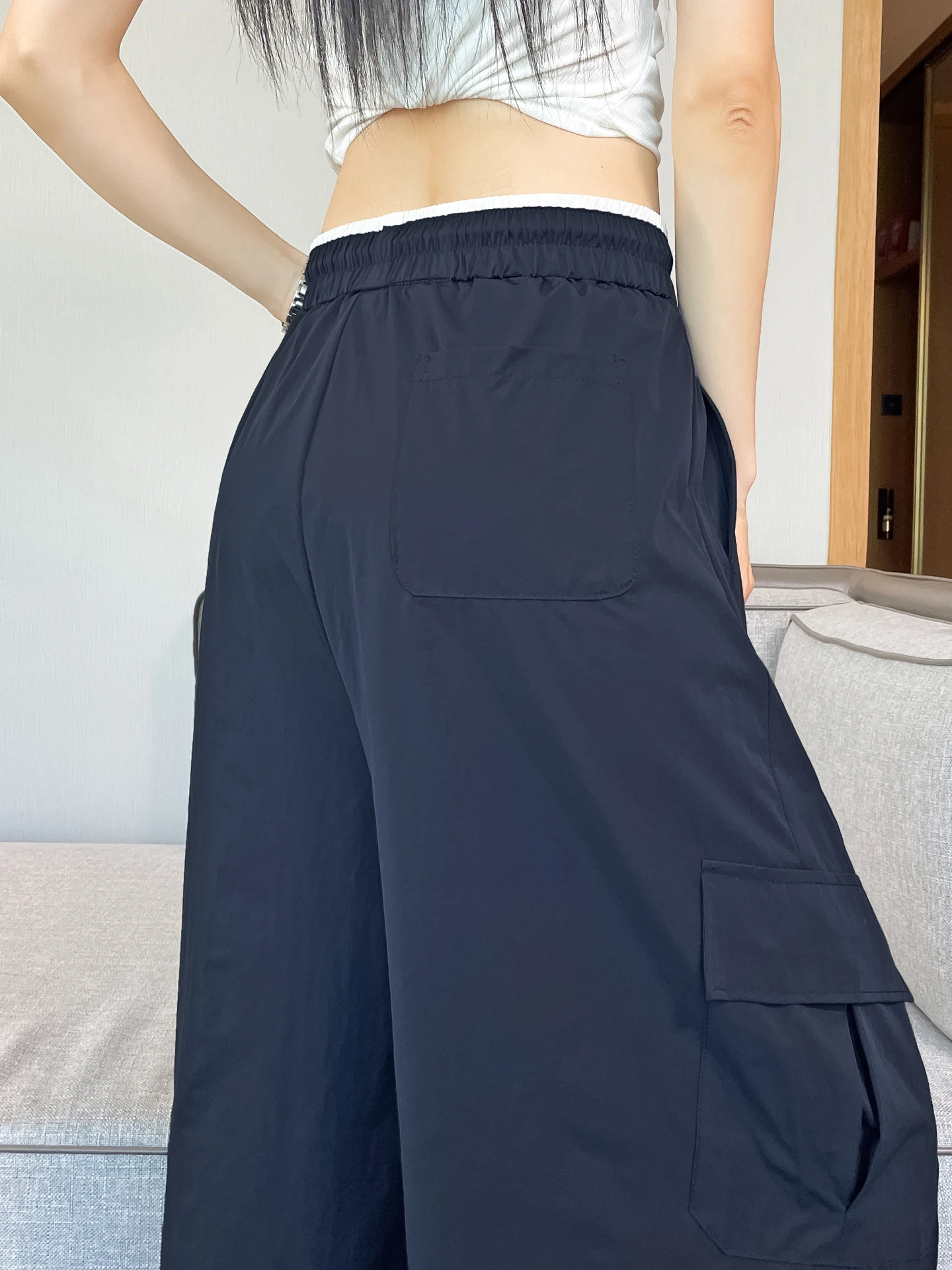 

High Waist Straight Leg Quick Dry Wide Leg Sports Pants for Taller Women Summer Thin Cool Wind Sensation Workwear Knee Length