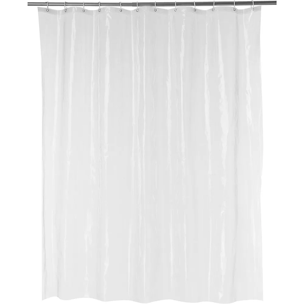 

Amazon Basics Water Resistant 8-Gauge Shower Curtain Liner with Metal Grommets and Plastic Hooks, 72L x 72W, Clear