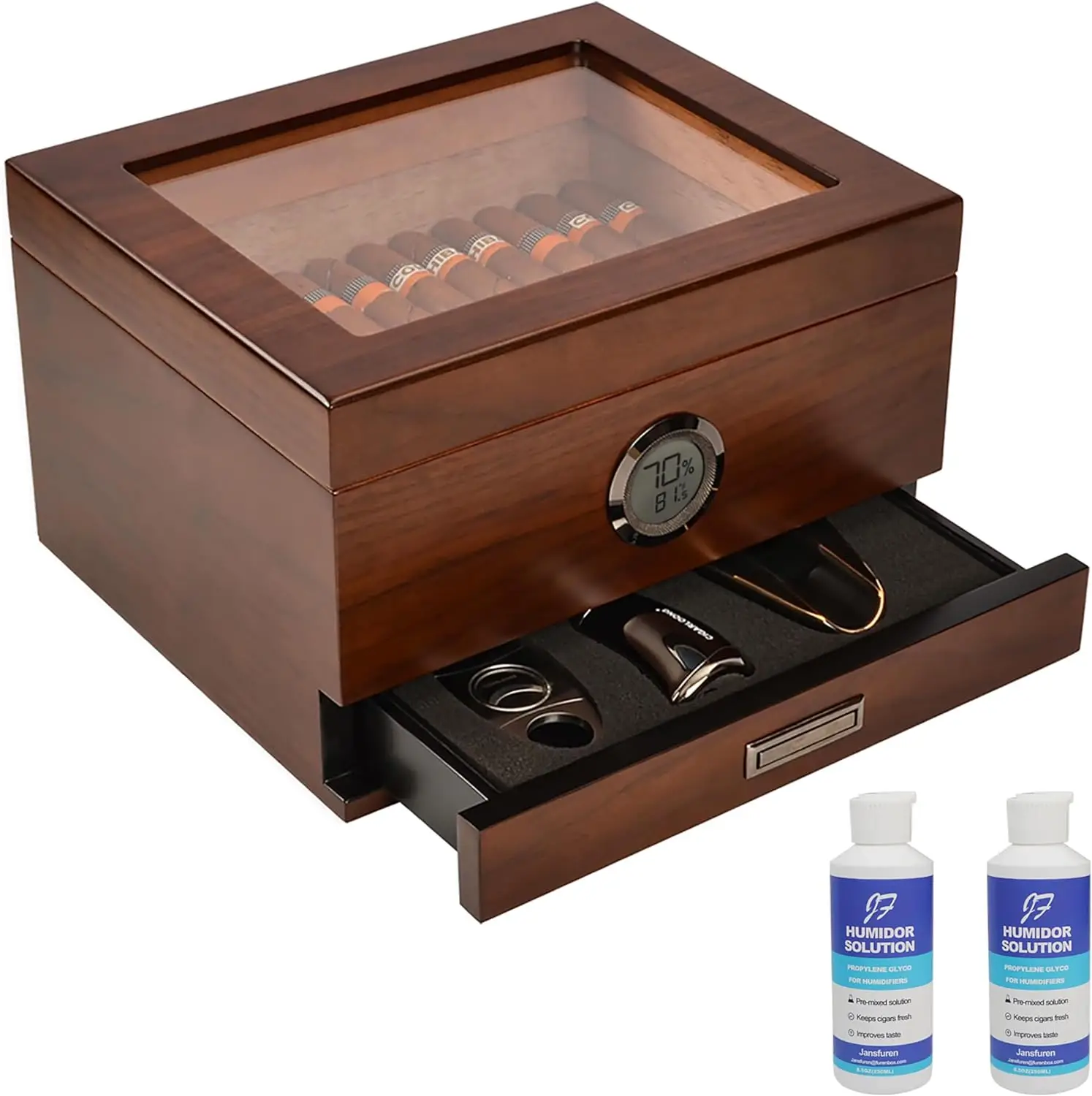 

Handcrafted Spanish Cedar Glass Top Cigar Humidor with Digital Hygrometer and Magnetic Seal (25-55 Cigars)