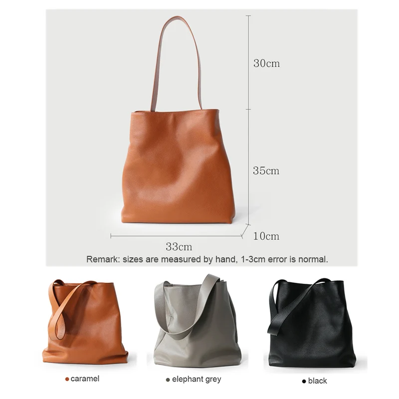 2024 New Women Shoulder Bag Large Capacity High Quality Cowhide Genuine Leather Tote Female Commuting Versatile Bucket Handbag