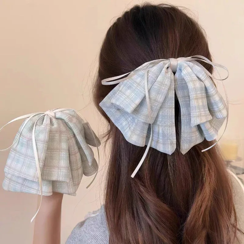 

Fabric Mesh Bow Hair Clip for Woman Elegant Temperament Shark Clip Fashion Girl Back of The Head Hair Clamp