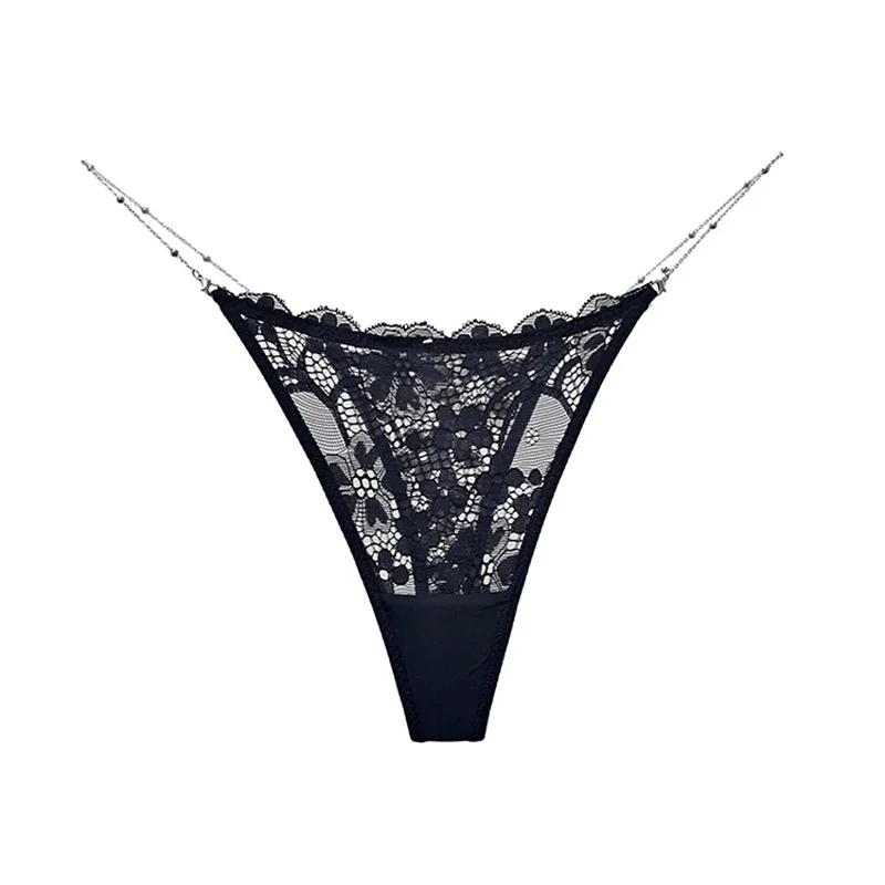 Hot Sexy Women Panties Lace Metal Chain G String Girls Briefs Mesh Hollow Out Thong Erotic Underwear Low Waist Female Intimates