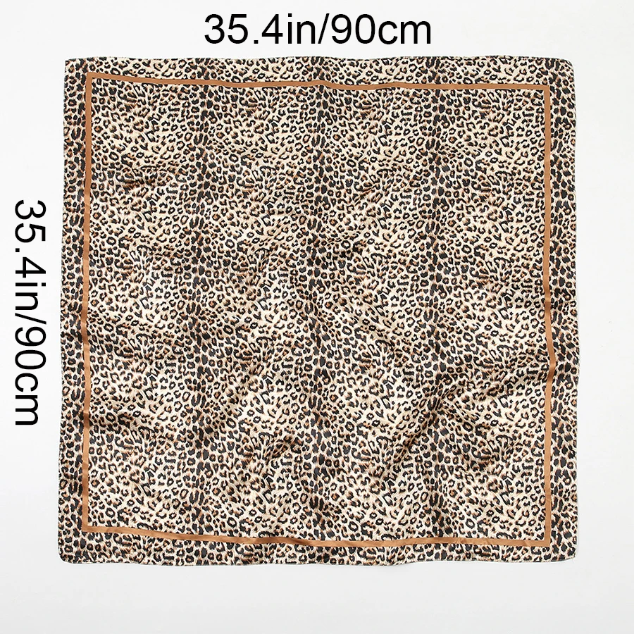 Leopard Print Square Silk Scarfs 90cm Hair Scarf Women Fashion Designer Beautiful Flowers Foulard Soft Satin Shawl Kerchief