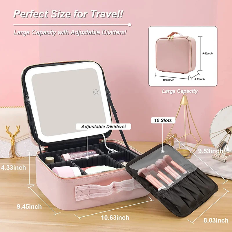 Smart LED Cosmetic Case Large Capacity Female Beautician SkincareTravel Makeup Bag Product New With Mirror Makeup Case Women