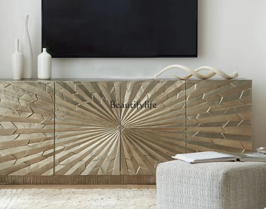 *American neoclassical TV cabinet light luxury living room post-modern gold solid wood TV storage Nordic foyer cabinet