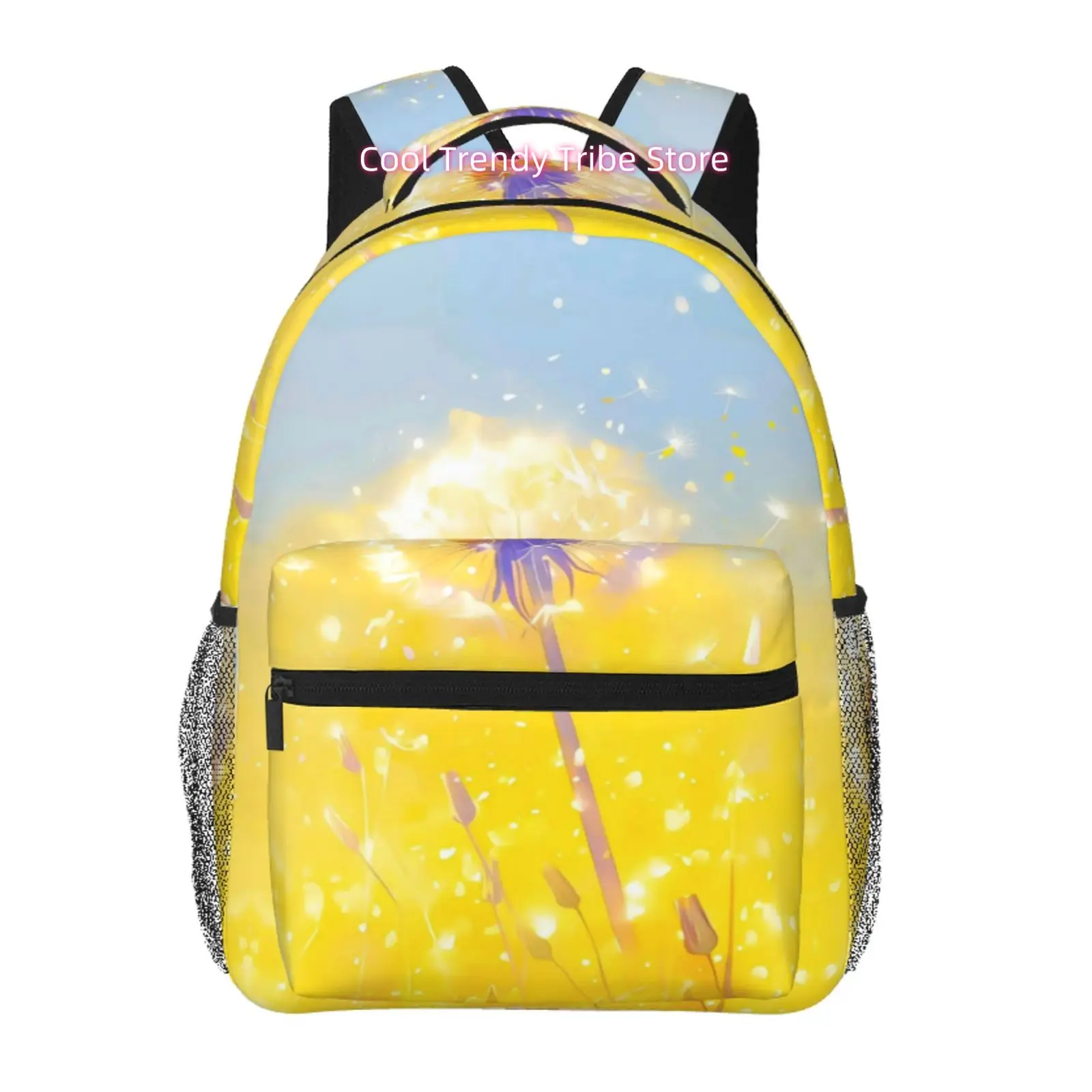Bright Yellow Dandelion Print Backpack, Oxford Cloth, for Short Trips And Travel