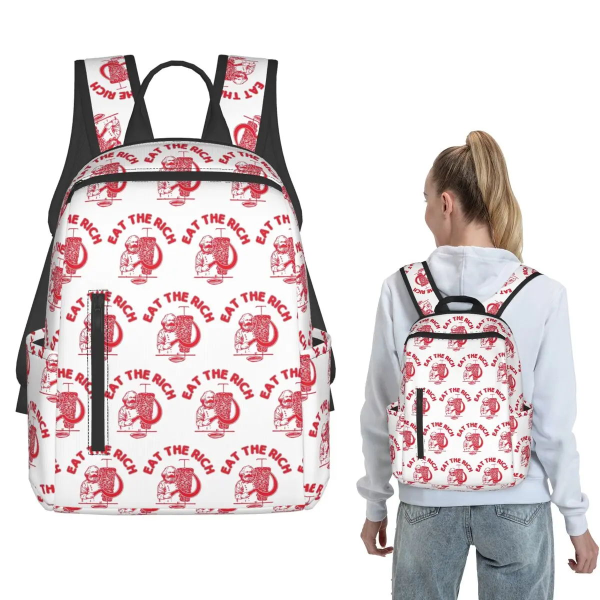 Eat The Rich Doner Dner Kebab Karl Marx Socialist Hasan Piker Backpack Daypack Boys Girls BookBag School Bag Shoulder