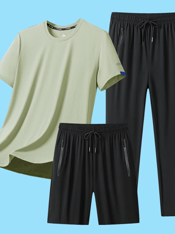 

Новый летний мужской спортивный комплект из двух предметов: футболка и шорты из дышащего полиэстера, быстросохнущий, свободный крой, повседневный стиль.