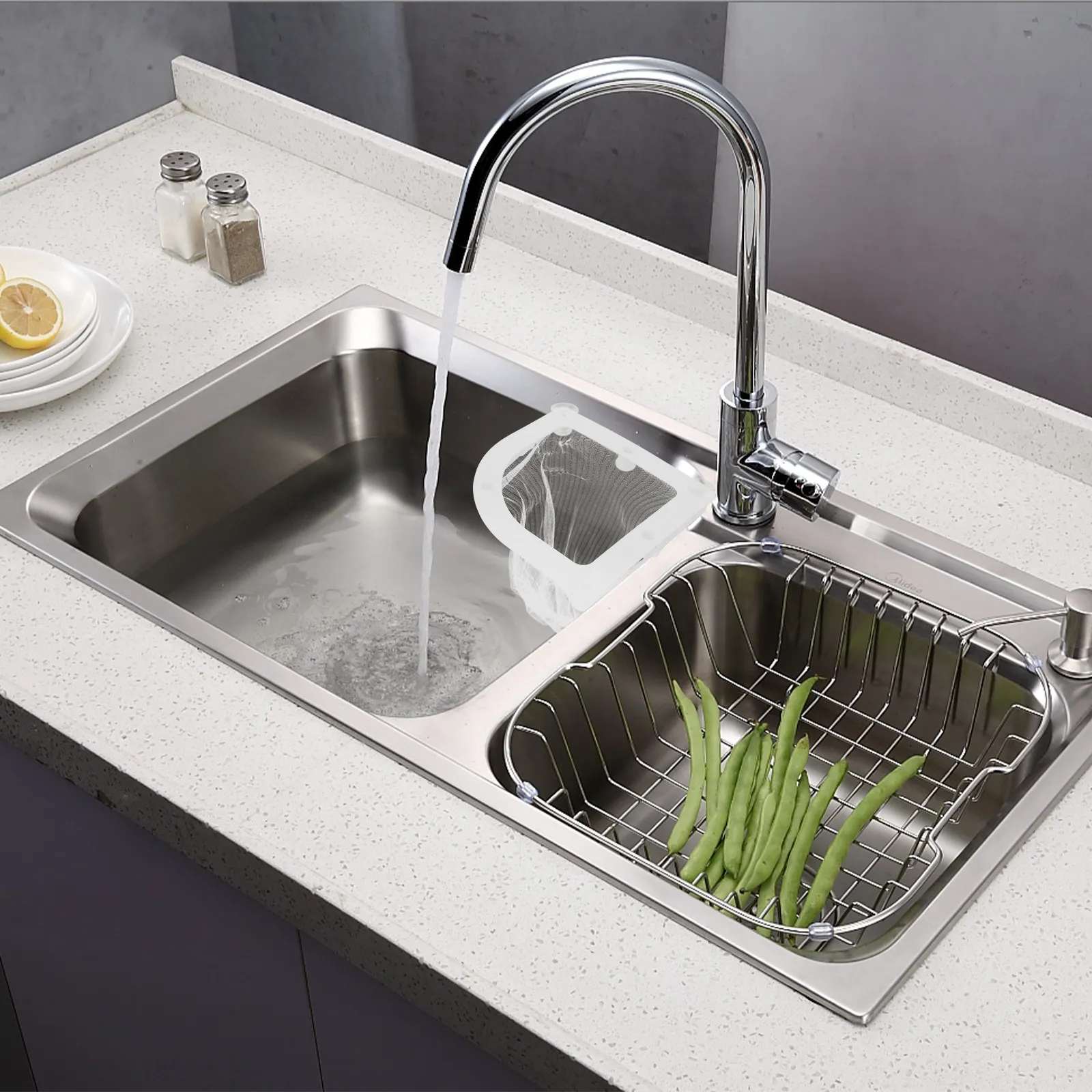 

1Set Premium Plastic Sink Strainer with Draining Rack and Fine Mesh Filter Screen for Kitchen Food Debris Collection Easy Clean