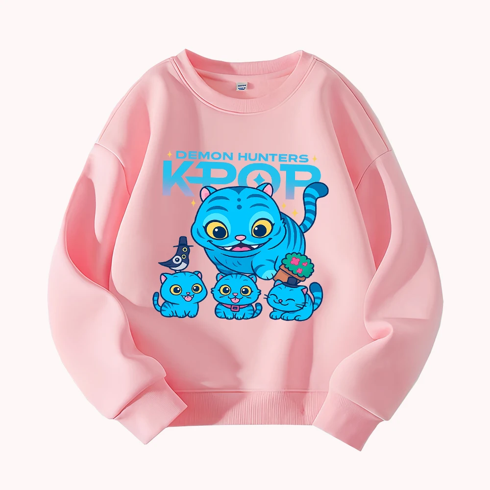 شيطان الصيادين Kpop الأزرق القط الأسرة الجرافيك البلوز لطيف هريرة الطيور الزهرية المطبوعة عارضة السترة أزياء للجنسين