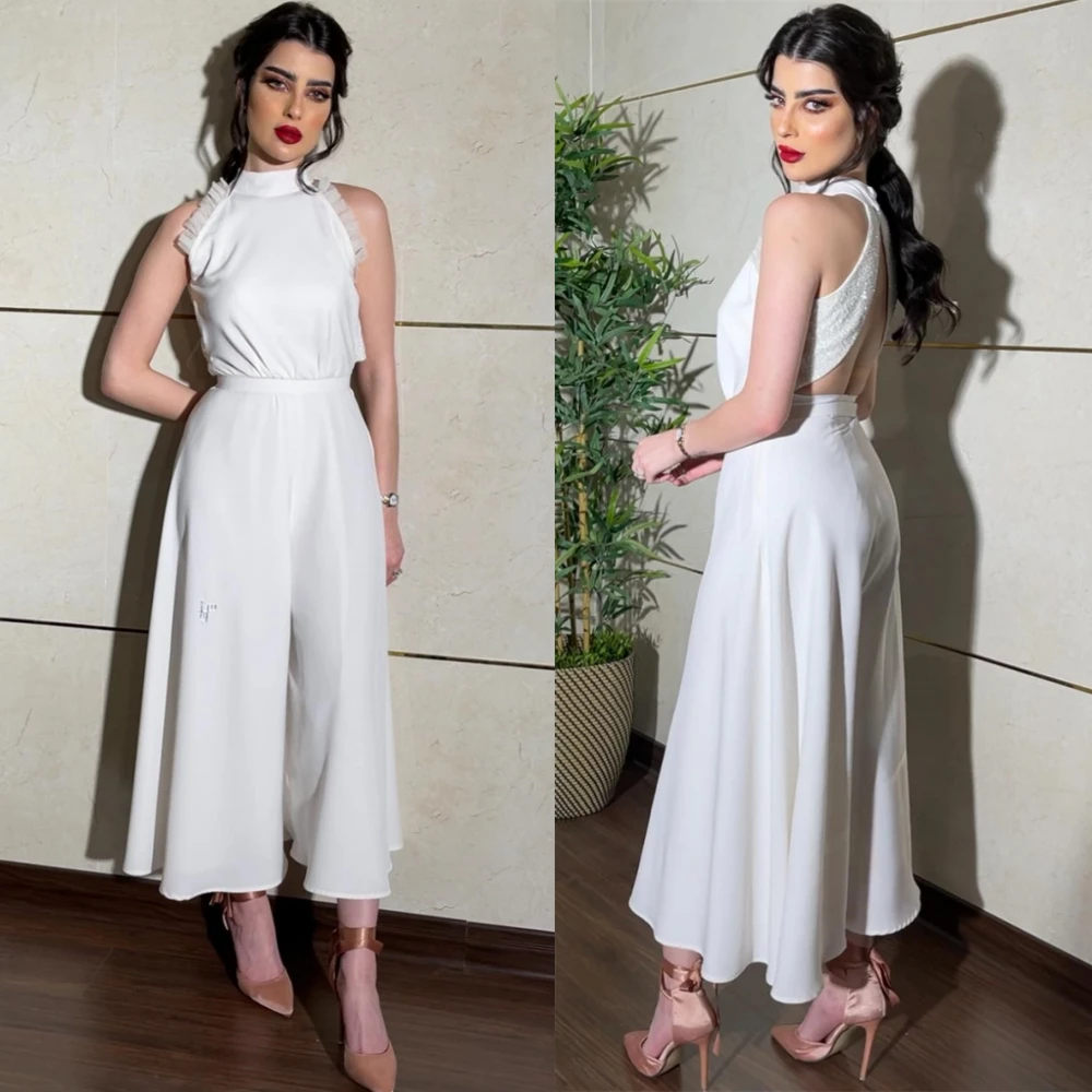 

Customized Delicate Halter Evening Dress Elegant Jersey Sleeveless Cocktail Dress Temperament Lace Special Occasion Gowns