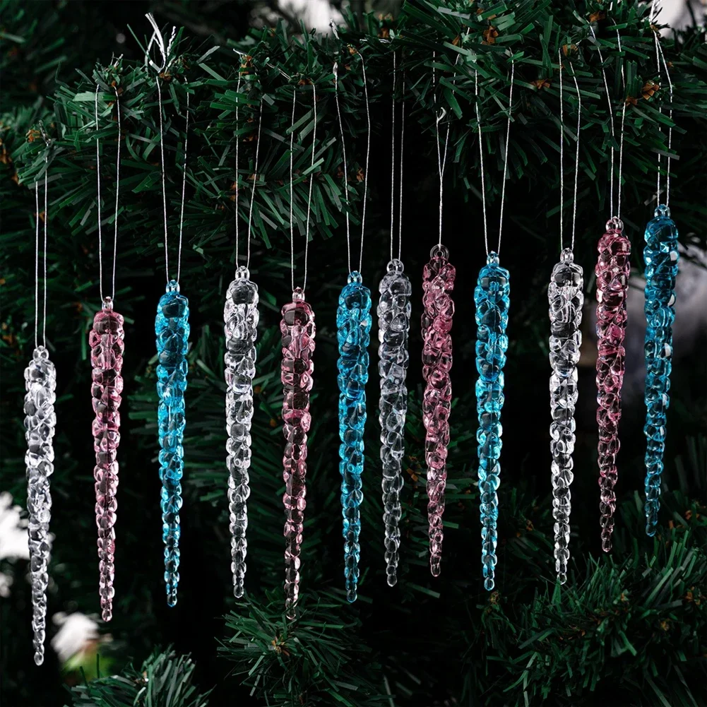 12 Acrylic Icicle Pendants For Christmas Tree Decorations, Transparent Crushed Ice Decorations, Suitable For Elegant Christmas