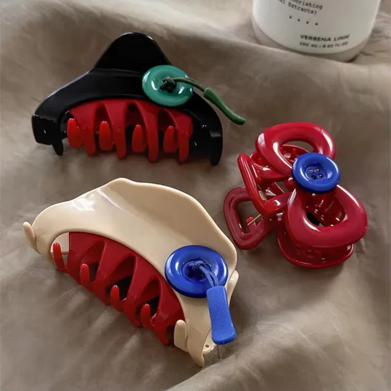 New Fun Cheese Button Hair Clip Claw Clamp Premium Design Hairpin Shark Clip Headwear Girls Women Hair Accessories