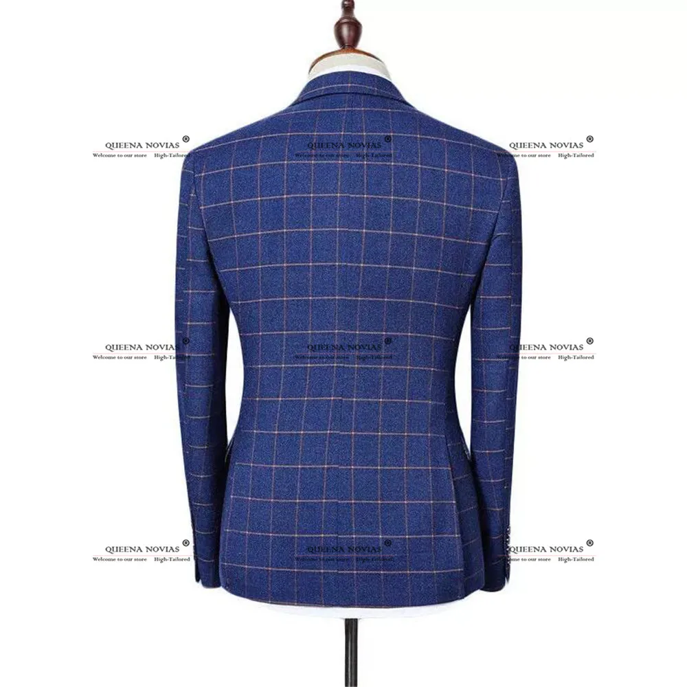 Classic Groom Wedding Tuxedos Customized Double Breasted Plaid Prom Blazers Formal Business Dinner Party Suits Men Slim Fit 2025