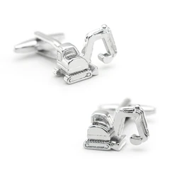 Men's Excavator Cuff Links Silver Color Classic Engineering Vehicle Design Quality Copper Cufflinks Wholesale & Retail
