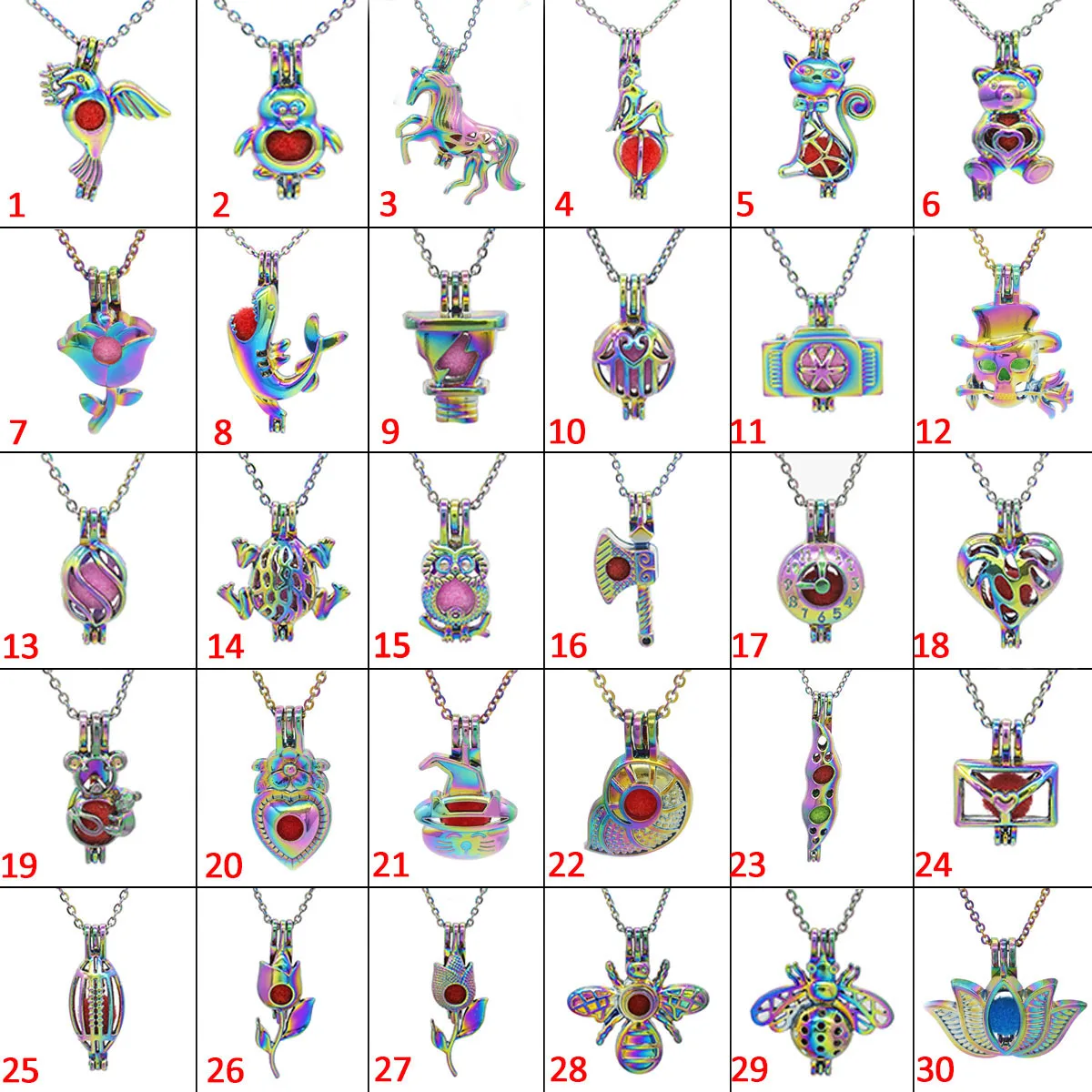 1Pc Charms Bird Cat Rose Lotus Flower Shark Insect Honeybee Mermaid Pearl Cage Locket Diffuser Jewelry Pendant Necklace Gift