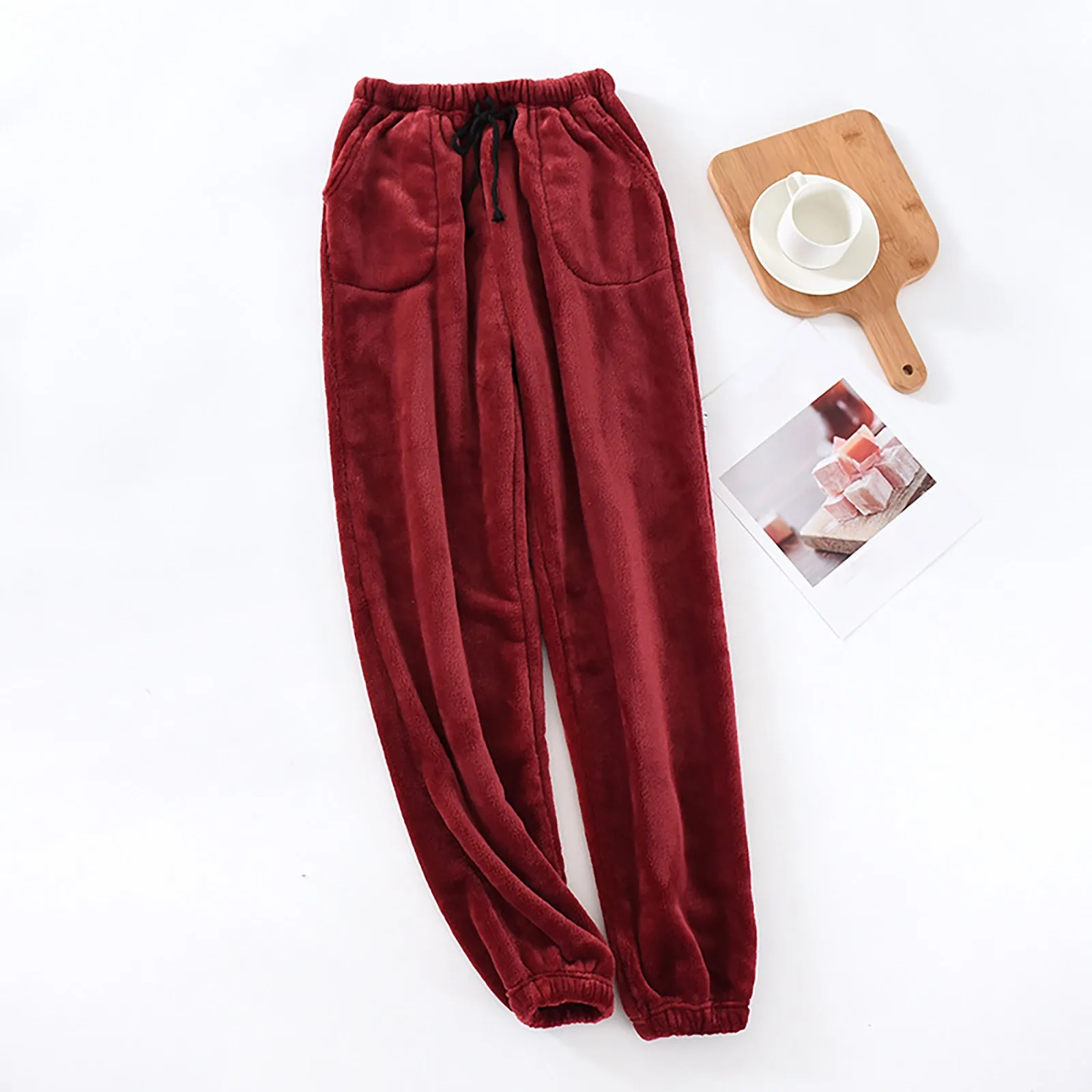 Men'S Autumn And Winter Warm Flannel Black Pajama Pants Wide Mouth Trousers Loose Large Size Thick Coral Fleece Home Pajamas