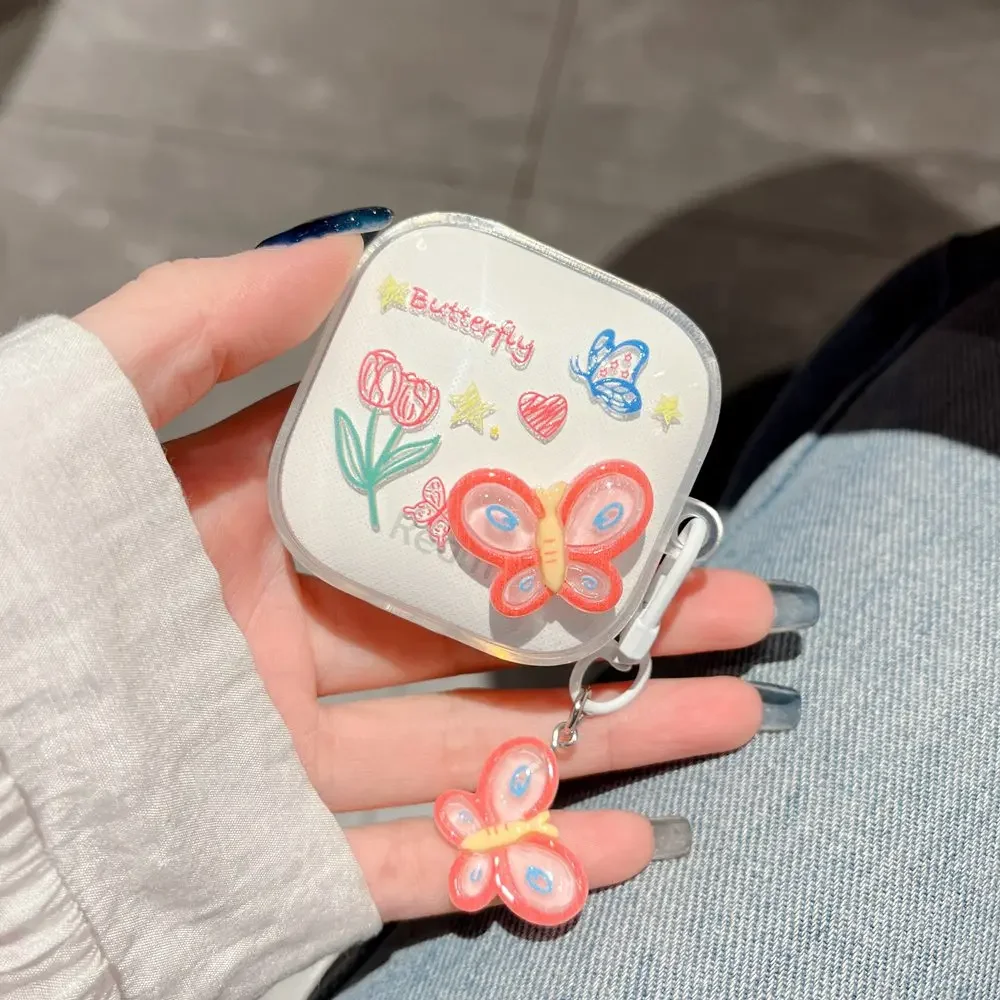 

3D Butterfly Earphone Case for Xiaomi Redmi Buds 6 active Pink Floral Girls Wireless Charging Box Protective Shell Soft Cover