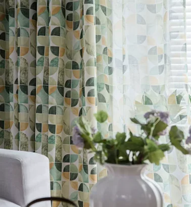 American Modern Simple Green Geometric Semicircle Jacquard Curtains Living Room Bedroom Balcony Blackout Curtains