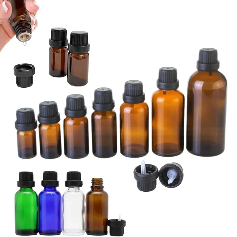 

20Pcs 5ml-100ml Portable Empty Glass Essential Oil Bottles w/ Orifice Reducer Dropper Tips For Perfume Sample Aromatherapy